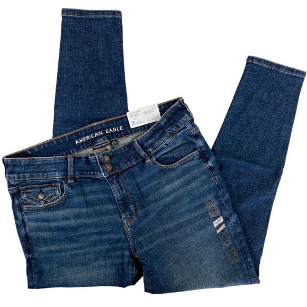 NWT American Eagle Y2K Low Rise Skinny Jeans 18 Flap Pocket Jeggings Dark Wash